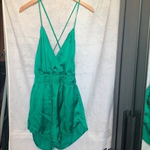 Green silk romper